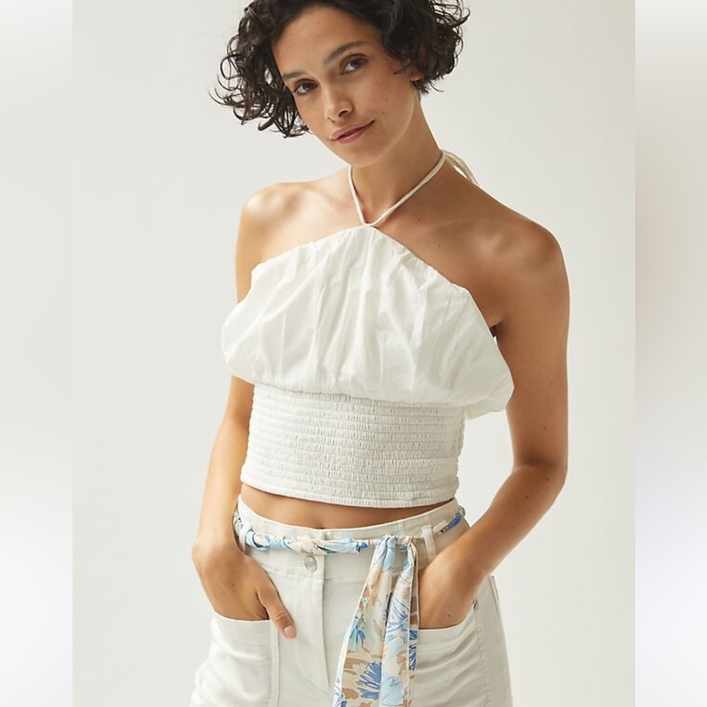 Maeve by Anthropologie Cream Bubble Crop Top